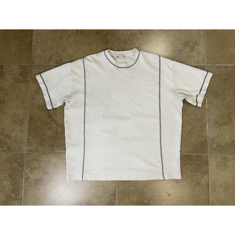 ZARA Man's Sz S White Oversized Crew Neck T-Shirt Short Sleeve Small